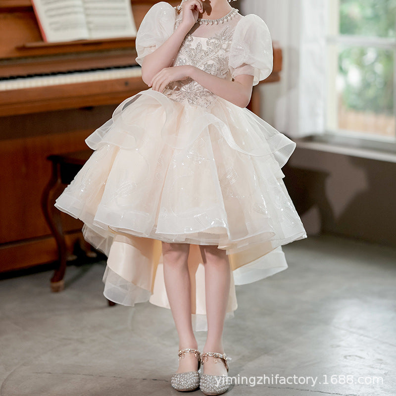 european and american girls' dresses  new sequin runway piano performance dress train children's princess dress high-end