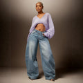 Fashionjeans women's high waist large arc wide leg mop pants distressed split stitching niche style denim pants