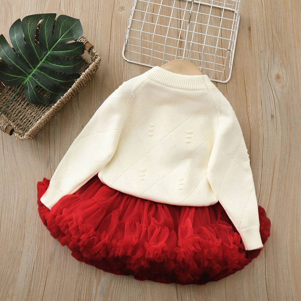 Girls' sweater new autumn and winter heart embroidery knit pullover top baby girl festive warm base layer set