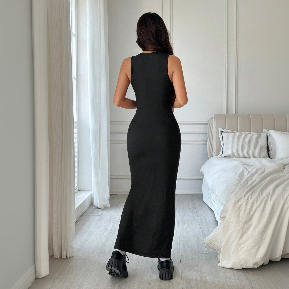 hot-selling women's spring/summer new arrivals: minimalist chic dress - round neck, sleeveless, slim-fit maxi dress