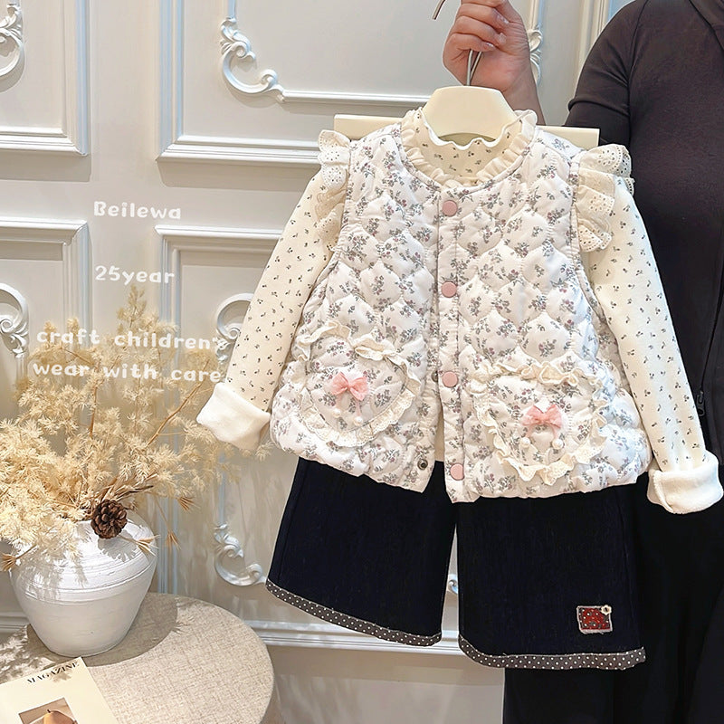 Girlfall and winterfleece-linedvestkidsspring & fall clothingcasualoutwear floralvestbaby styletopsoutwear
