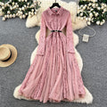 French retroelegancedress women's winter classy crochet lacepatchwork mesh asymmetrical over-the-knee long skirt