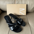 Spanish 2025 summer new arrivals: buckled, embellished, round-toe stiletto sandals - vintage black buckle thong sandals