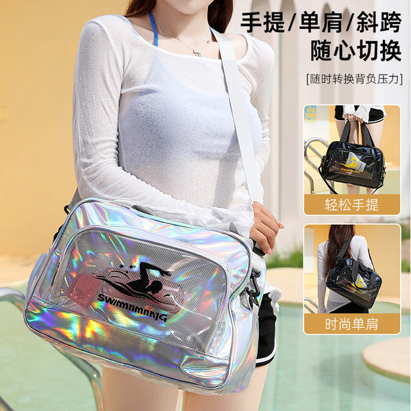 Laser dry and wet separation diagonal span swimming bag with shoe compartment fitness bath bag travel storage bag waterproof beach bag