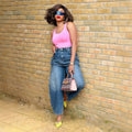 European and american style straight-leg jeans,  cross-border new women's streetwear washed elastic waist denim skirt pants