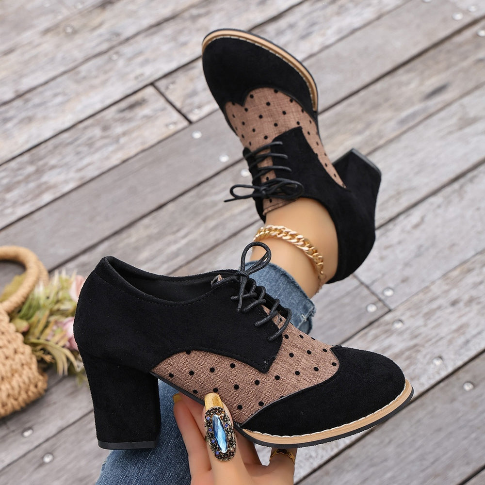 suede tie back high-heeled professional flats women's autumnew arrivalplus sizeretro deep-mouthed low-top flats