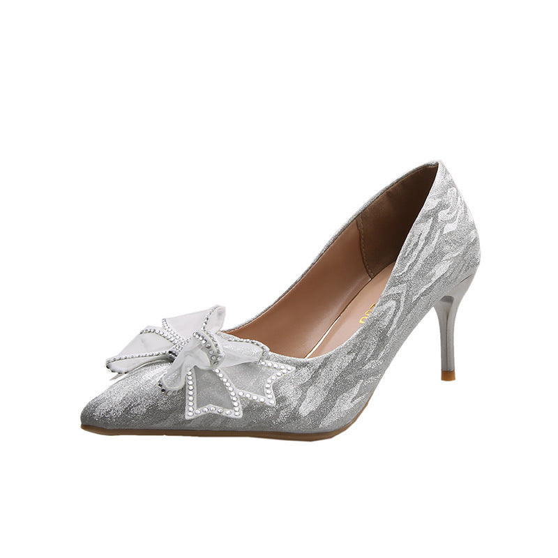 Flats french champagne color wedding shoes fall and winter women's bridal shoes 2025 new arrival hexiu wedding dress two-wear engagement high heels