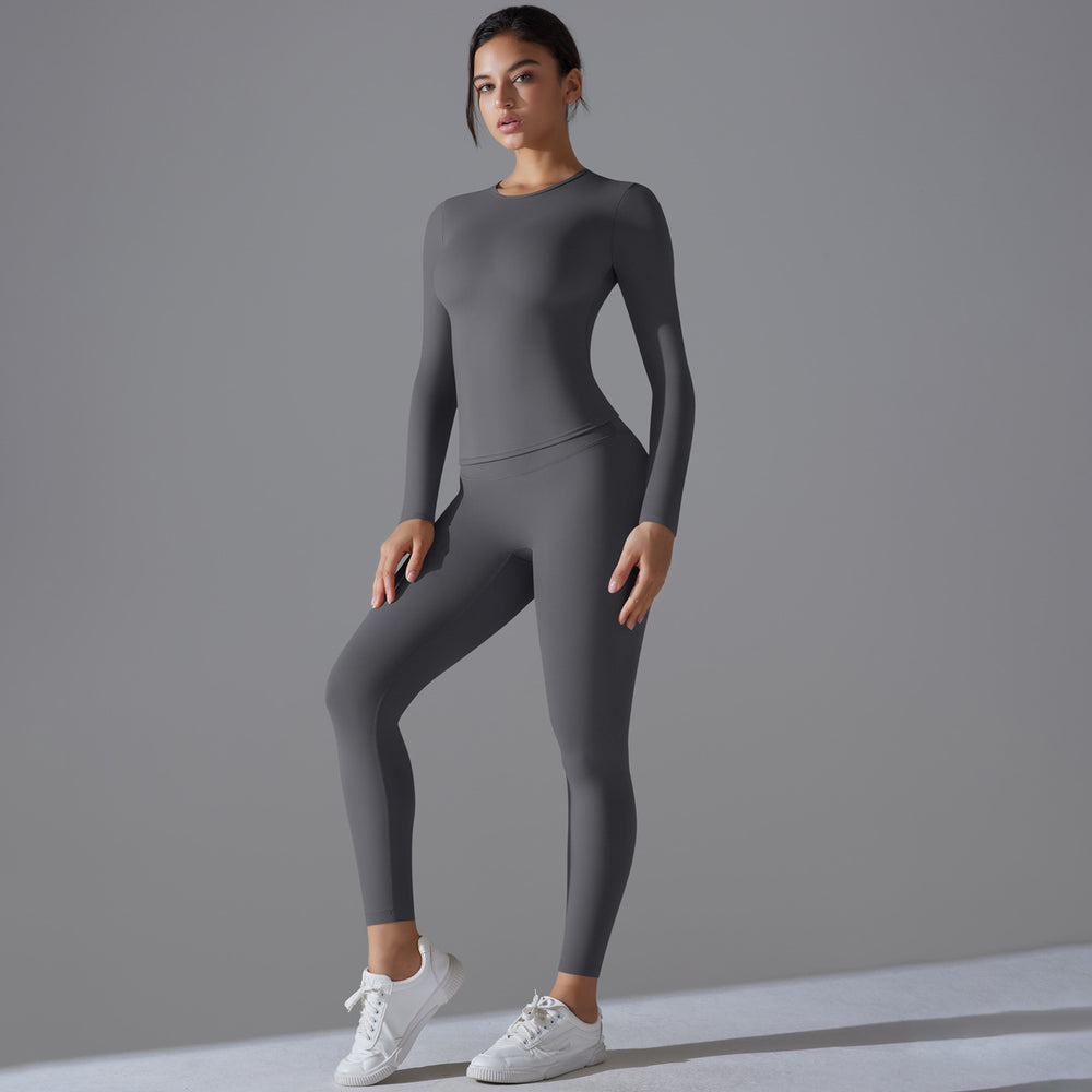New solid color double-sided brushed high-stretch high-waisted tight butt-lifting workout yoga set running fitness set for women