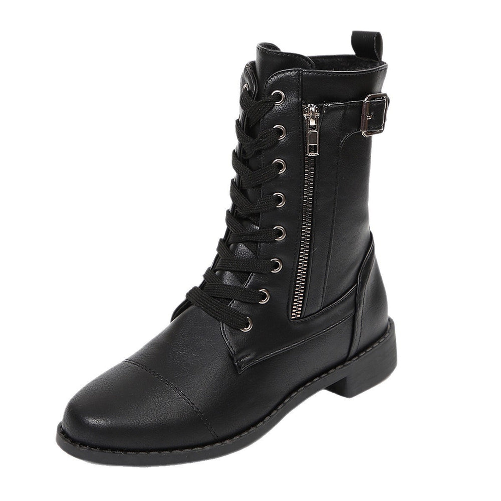 Exportplus sizefashionflatscasual round toe fashionboots belt buckle knee sockspure color  leather boots