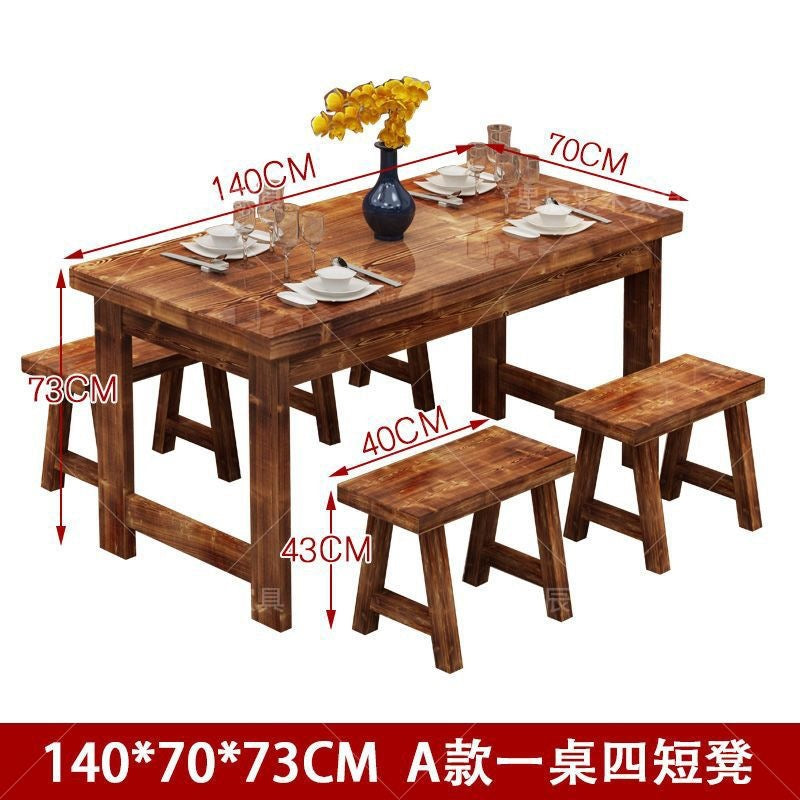 Solid wood table carbonized charcoal wood dining table and chairs fast food small meal restaurant table and chairs barbecue noodle restaurant catering restaurant table and chairs