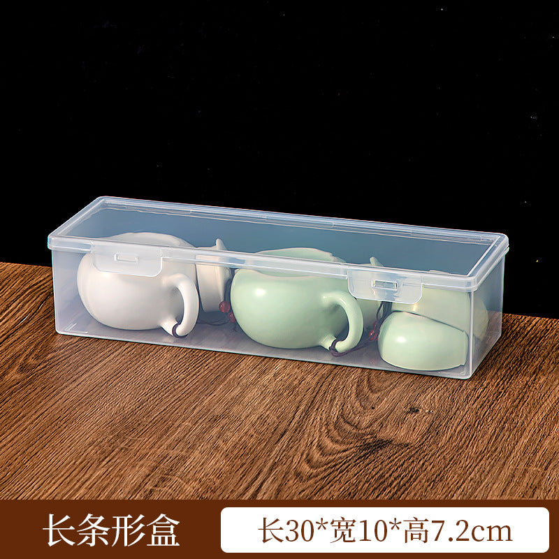 Plastic Kung Fu tea teacup tea set storage box with lid, dustproof and stackable multi-functional transparent desktop storage box