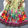 European and american style printed lantern sleeve dress - women's summer single-breasted belted slimming high-end design maxi dress