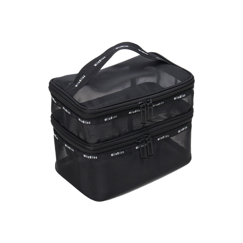 Popular black mesh multi-functional layered cosmetic bag large-capacity cosmetic storage bag portable wash bag bag bag