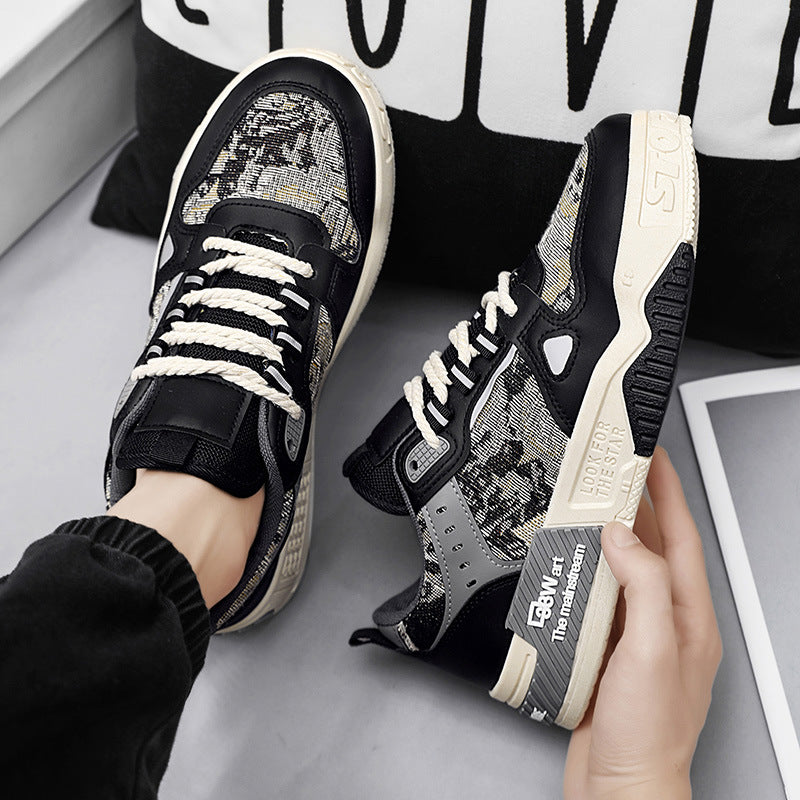 Men's winter breathable versatile casual designer sneakers - unique skate shoes for teens, thick-soled height-increasing canvas trendy footwear
