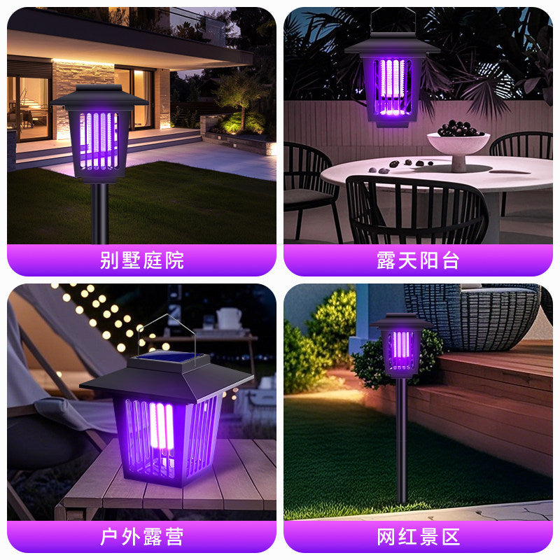 Solar powered mosquito killer lamp - home, patio, lawn, and garden mosquito repellent - outdoor waterproof bug zapper