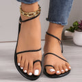 Export new arrival thin strap plus size woven thin strap sandals casual lightweight flats beach shoes toe roman shoes