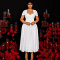 European and american style elegant women's solid color pleated a-line dress v-neck short sleeve slim fit backless maxi dress banquet gown