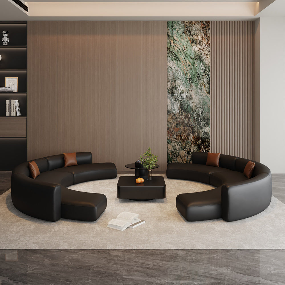 Italian-style hotel lobby lounge area reception light luxury high-end semi-circular arc office sofa and coffee table set