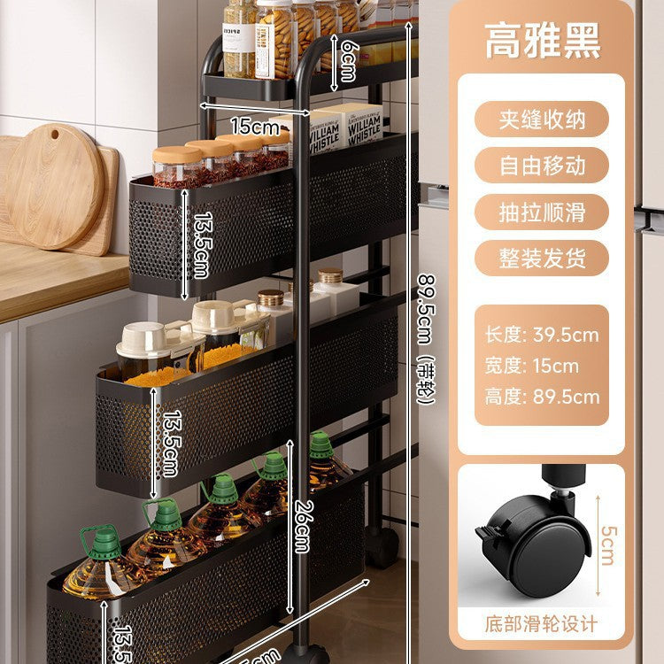 Narrow gap storage shelf stainless steel cart kitchen refrigerator narrow space organizer mobile bathroom storage cabinet