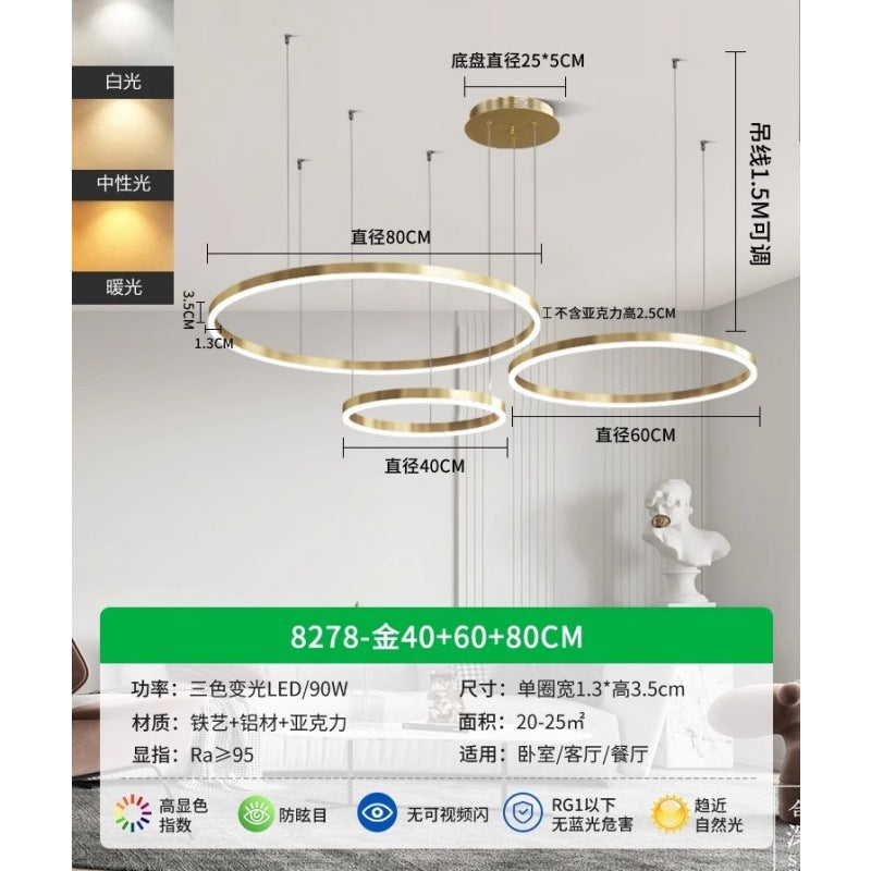 Circle of Light Living Room Chandelier French Postmodern Simple Light Luxury Dining Room Light Duplex Circle Hall Lighting 1