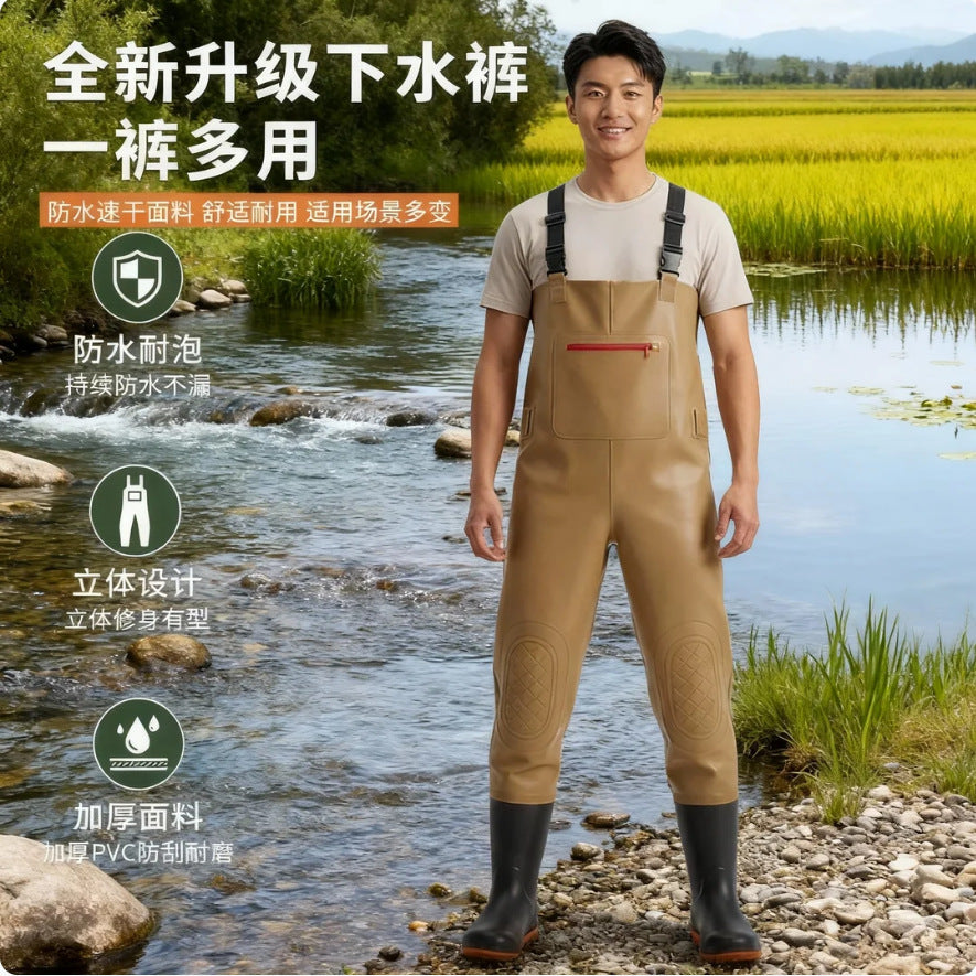 Water pants, full body thickened water pants, mennew arrivalwaterproof pants, water shoes, one-piece fish-catching rain pants, sea-catching jumpsuits