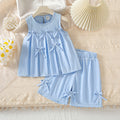 Summer fresh blue bow lightweight skirt suit