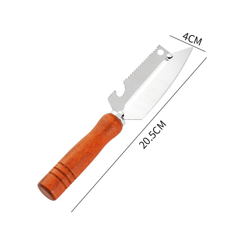 Stainless steel apple peeler with wooden handle - multi-purpose commercial fruit knife, ideal for peeling pineapples, sugarcane, and taro