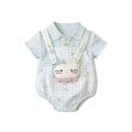 Summer sweet short-sleeve outfit for girls: stylish overalls and romper set - lightweight, cartoon-themed, and versatile for babies