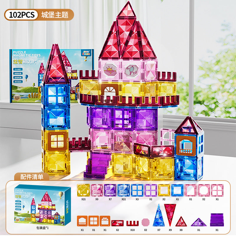 Kids puzzle variety of assemble building blocks castle paradise boys and girls colorful window magnetic sheet magnetic magnet intellectual toy