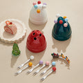 high-value new year fruit fork set 304 stainless steel fork ceramic storage jar christmas gift wholesale