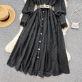 Spring autumnew arrival lapel heavy industry hook flower cut outfrenchlacedress female sexy large swing over the knee long skirt