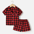 Export children's clothing kids pajamas spring and summer boys short-sleeved kids plaidcardigan boys thin cotton kids home clothes