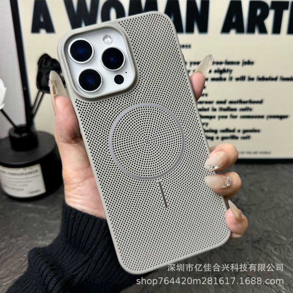 Suitable for iphone16 mobile phone case, summer breathable and heat dissipation magnetic mesh apple 17 simple anti-fall protective cover 11