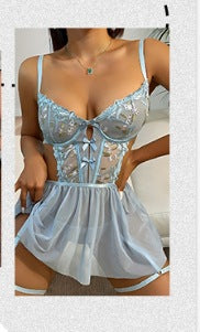 Exportsexycut out transparent temptation pajamas mesh see-through tutu skirt suspender nightgown home clothes suit