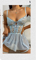 Exportsexycut out transparent temptation pajamas mesh see-through tutu skirt suspender nightgown home clothes suit