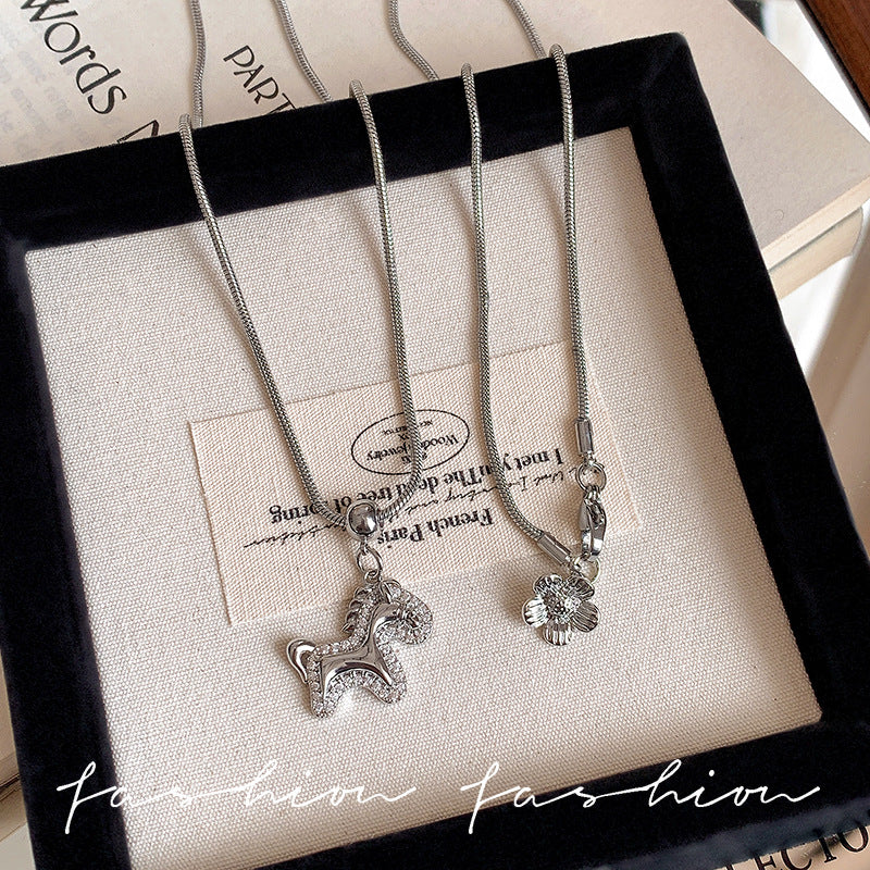 Instant wealth silver pony necklace - women's 2026 new fashion sweater chain - light luxury high-end clothing accessory