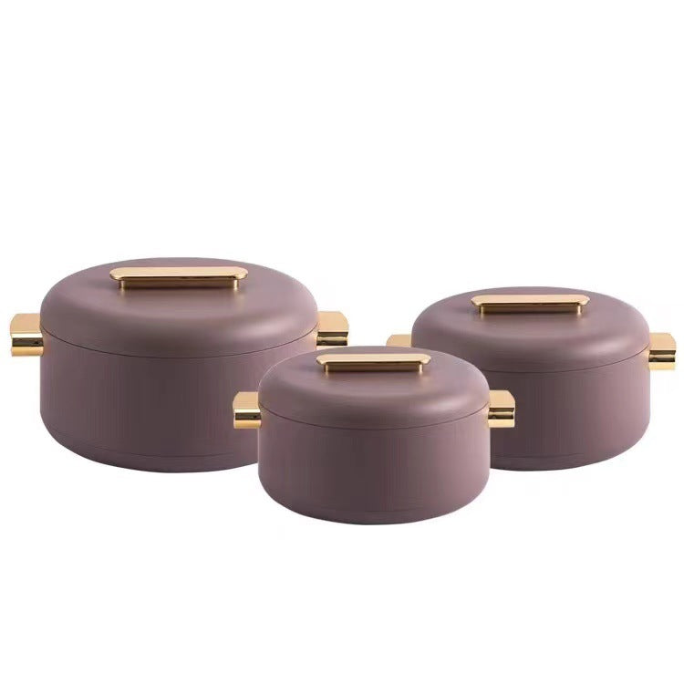 Food warmer containerexportsuit3pcs gold handle double-layer thermal insulation box 1l-2l-3.5l