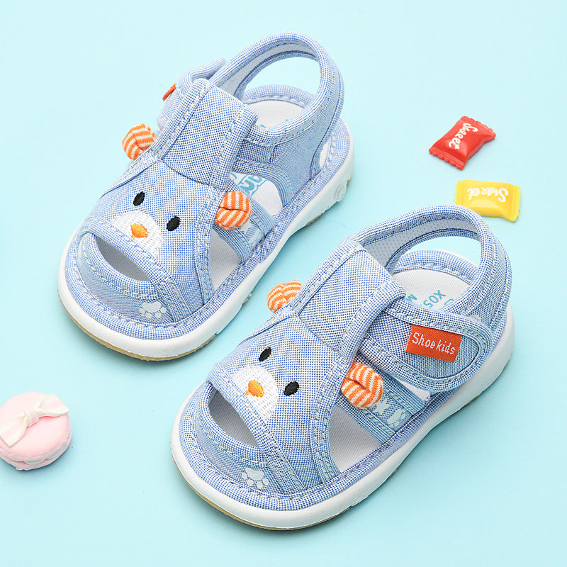 Baby cloth sandals for boys, summer, ages 0-1-2-3 years, infant anti-slip soft sole squeaky shoes, girls' first walker shoes, baby shoes
