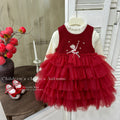 Girls' fleece-lined dress  - stylish red little girl's dance princess tutu dress