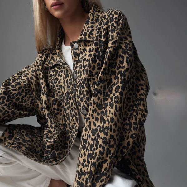 High sense European and American  hot leopard print jacket women's spring loose casual versatile fashion printed cardigan women