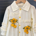 Girls' spring/autumn new collection: mid-length shirt dress - spring outfit with puff sleeves, 3d sunflower appliqué, princess style, trendy kids' fashion