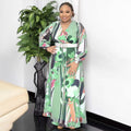 African plus sizeexportnew arrival women's chiffon   v neckprinting large swing long sleevesdress