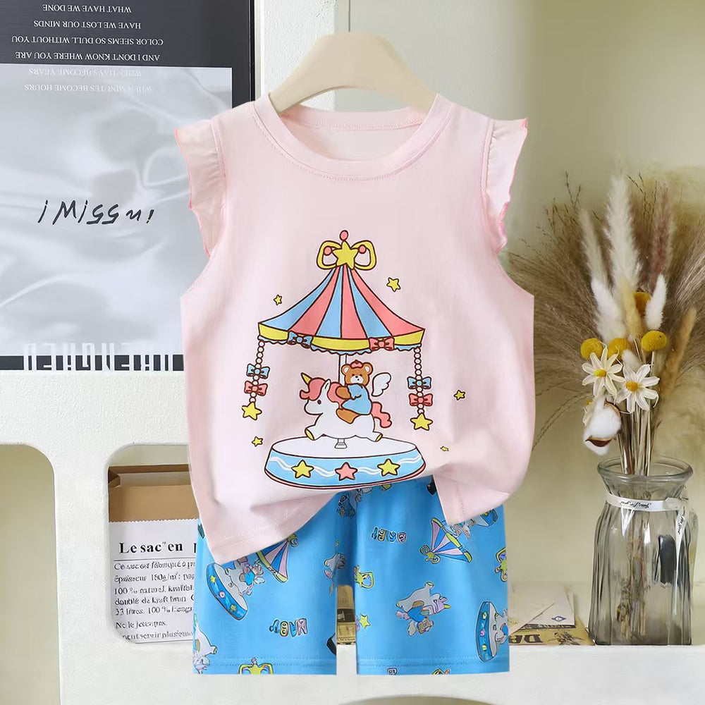 Kids' tank top set - summer new arrival: pure cotton girls' shorts outfit, korean style sleeveless set for baby boys and girls