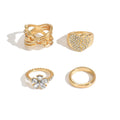 European and american cross-border jewelry: ins-style sweet hollow heart ring 4-piece set, geometric irregular diamond-studded flower rings