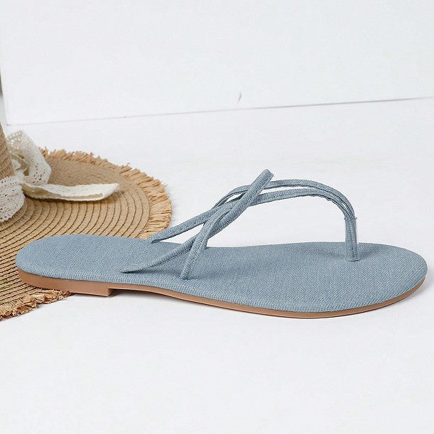 New summer denim slippers low heel flats flip flops women's home slippers wholesale sandals beach slippers