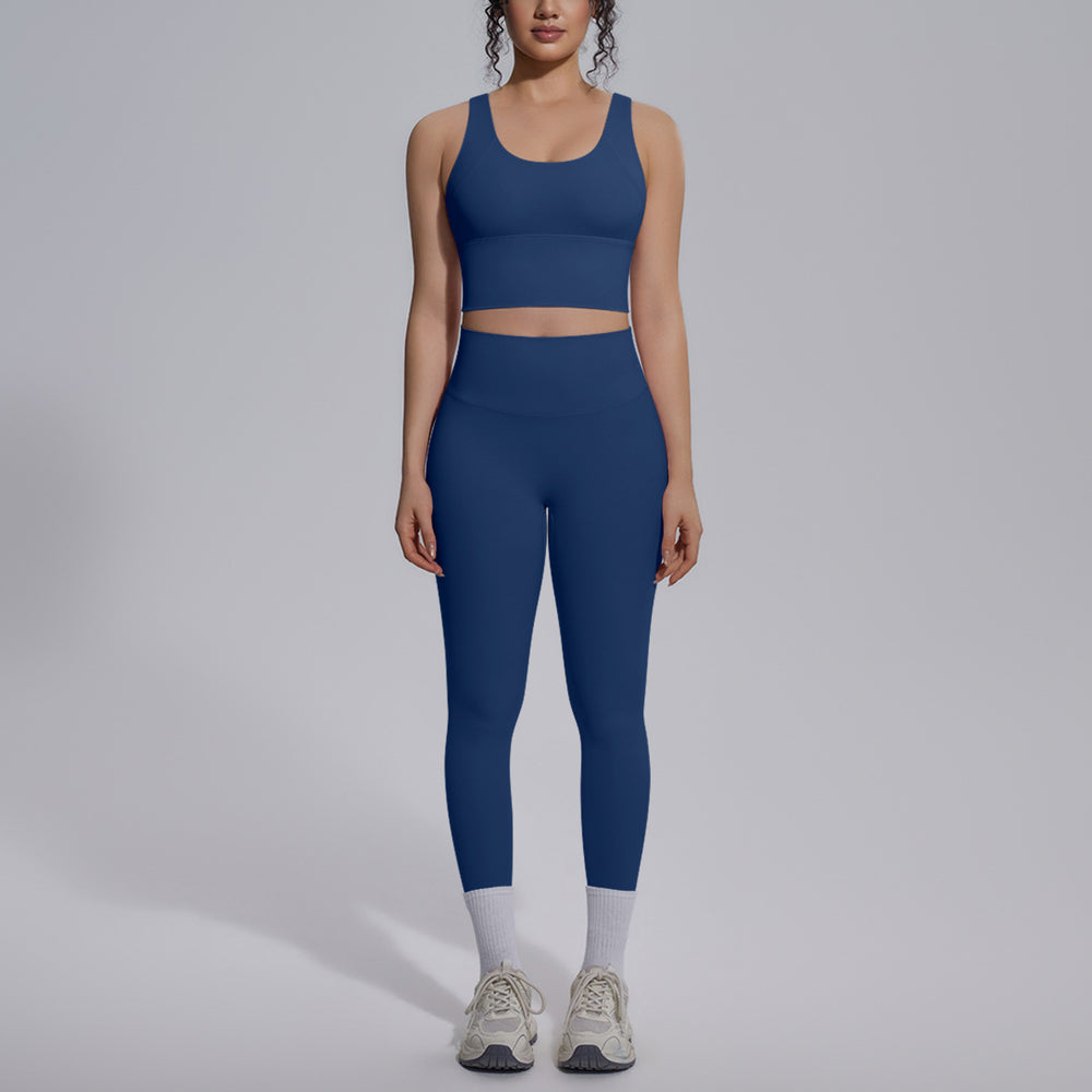 Naked-feel, form-fitting, quick-dry yoga set with a sexy racerback sports bra, high-waisted leggings, and butt-lifting design, perfect for outdoor running and fitness