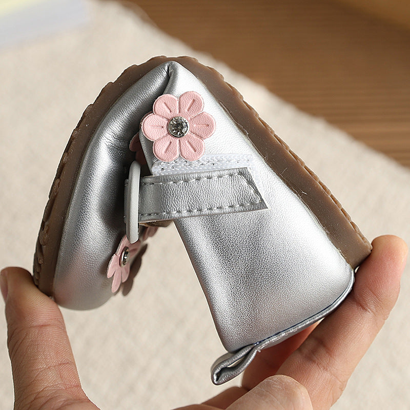 Vancahao girls' leather shoes -  spring/autumn new korean style - children's floral princess shoes - student flats