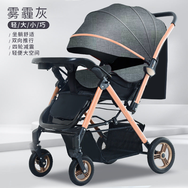 Four-wheel rubber can sit and lie down, two-way promotion, four-wheel shock absorption, large space baby stroller, high landscape bb stroller