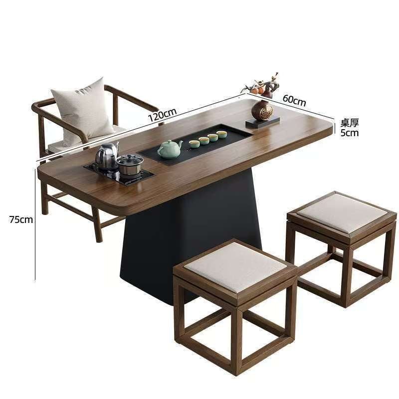 Modern minimalist small apartment balcony solid wood tea table and chair set with integrated tea tray and kettle - 2024 new arrival