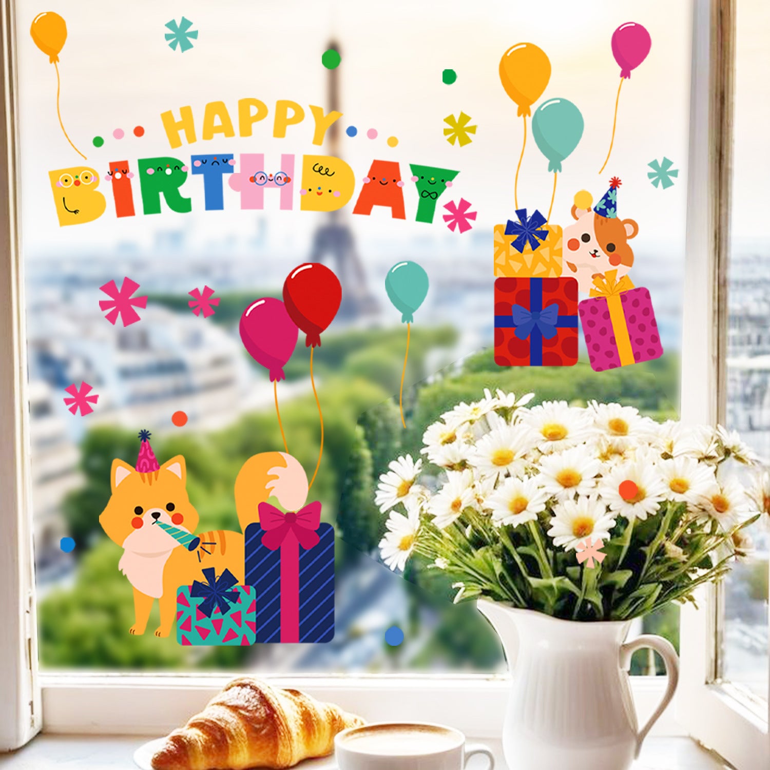 Cross-border new creative gift box balloon home living room bedroom window glass decoration beautiful static sticker